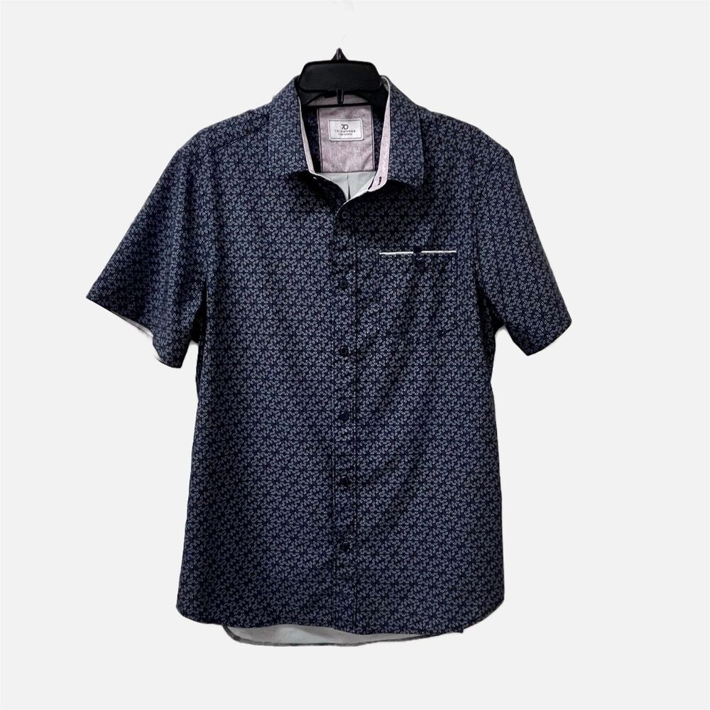 7Diamond Liberty Blue Geometric 4 Way Stretch Polo Shirt Size Medium